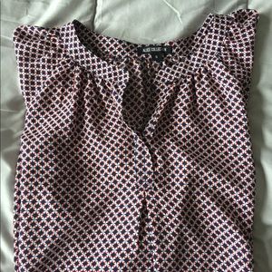 Blue and orange print blouse